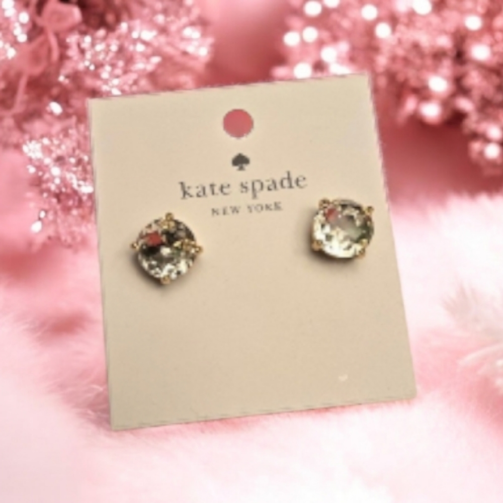 Kate Spade Gumdrop Clear Studs | Gold 4-Prong Setting | Dust Bag